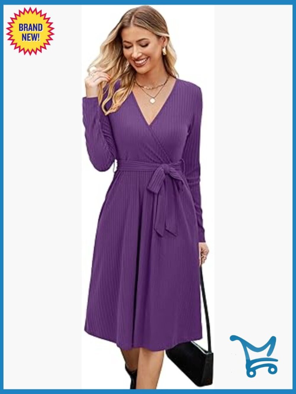 Long Sleeve Midi Sweater Dress with Belt, Business Casual Work Dress